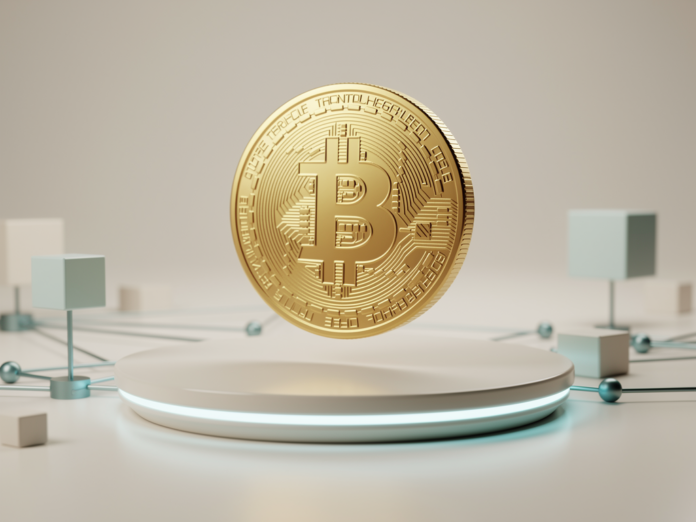 Illustration der Bitcoin Funktion mit Blockchain und dezentralem Netzwerk für Einsteiger
