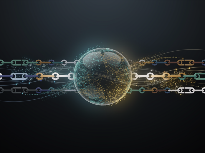 Visualisierung der Cross-Chain Interoperabilität verbindet unterschiedliche Blockchain-Netzwerke sicher