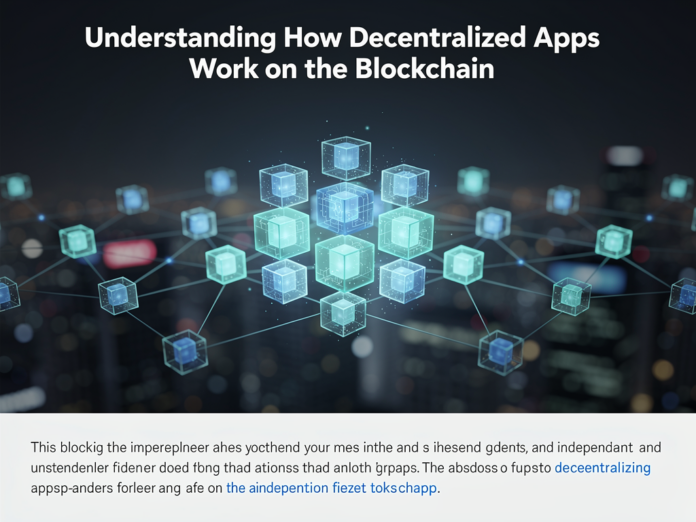 Illustration der dezentralen Funktionsweise von DApps auf der Blockchain mit Smart Contracts