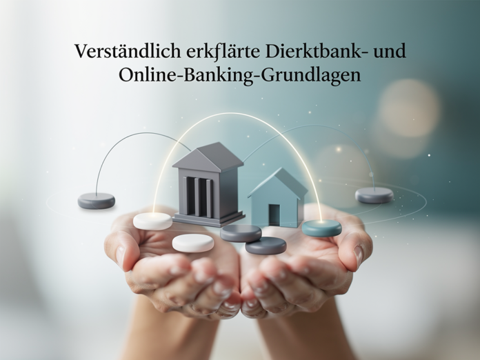 Illustration einer modernen Direktbank mit digitalem Online-Banking ohne Filialen
