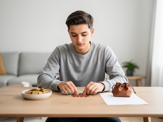 Junge Auszubildende planen sorgfältig ihre Finanzen mit Gehaltsübersicht und Kontoberatung