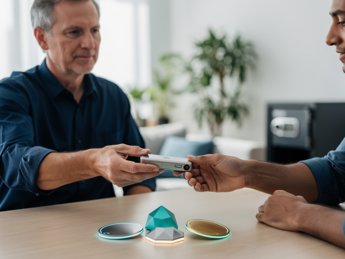 Person übergibt sichere Krypto-Wallet an Erben für digitale Nachlassplanung